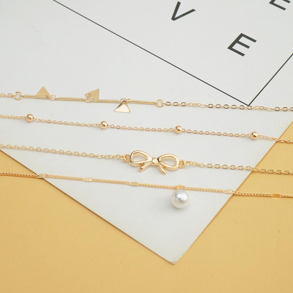 Women's Sequin Gold Anklet Summer Beach Anklet Triangle Bracelet Jewelry Pearl Set Gift