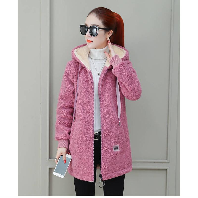 Imitations-Sherpa-Jacke für Damen, Verdickter Samt, Mittellang, Herbst und Winter Neu Koreanischer Stil Lockerer Cardigan Top