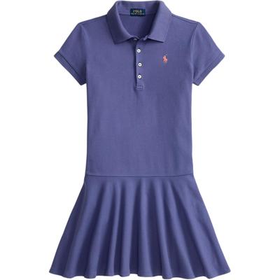 Polo Geripptes Mesh Polokragen Rüschen Tiefe Taille Kurzarm Kleid Kinderkleider 313698754-088