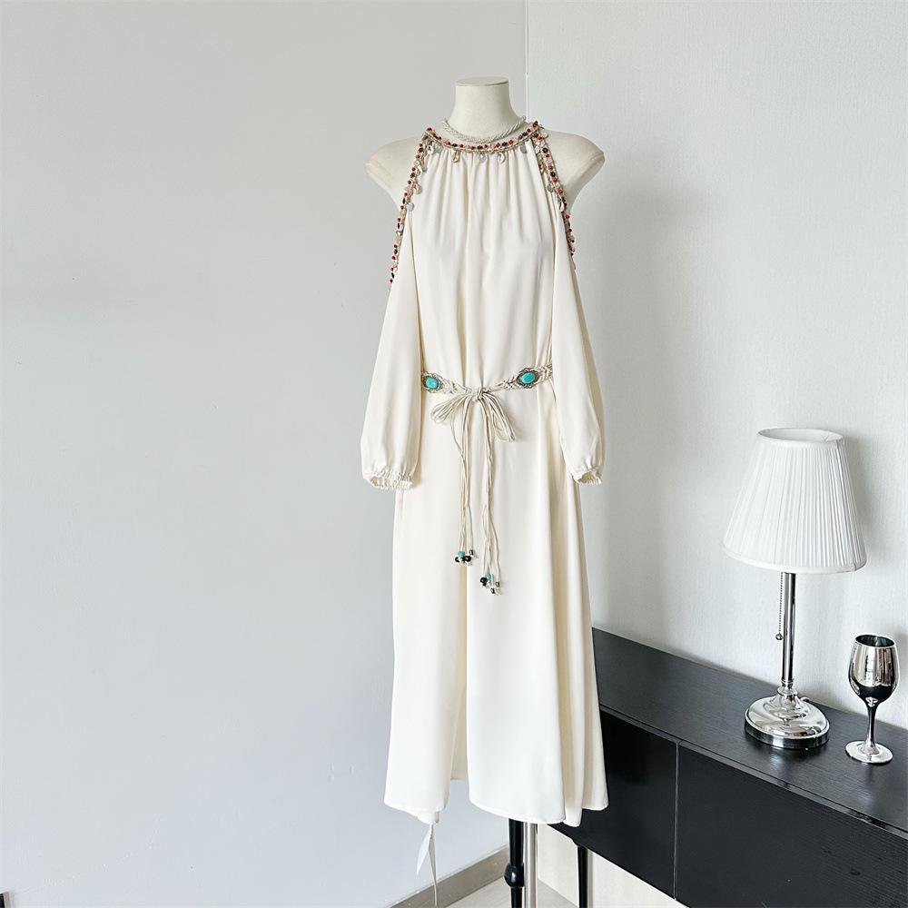 Delighted My Altay Hand-Sewn Light Apricot Bohemian Tea-Length Maxi Dress