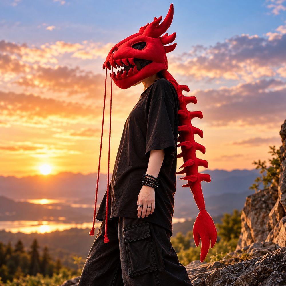 Plush Material Dragon Headpiece Exoskeleton Spine Tail Plush Cosplay Helmet Cosplay Party
