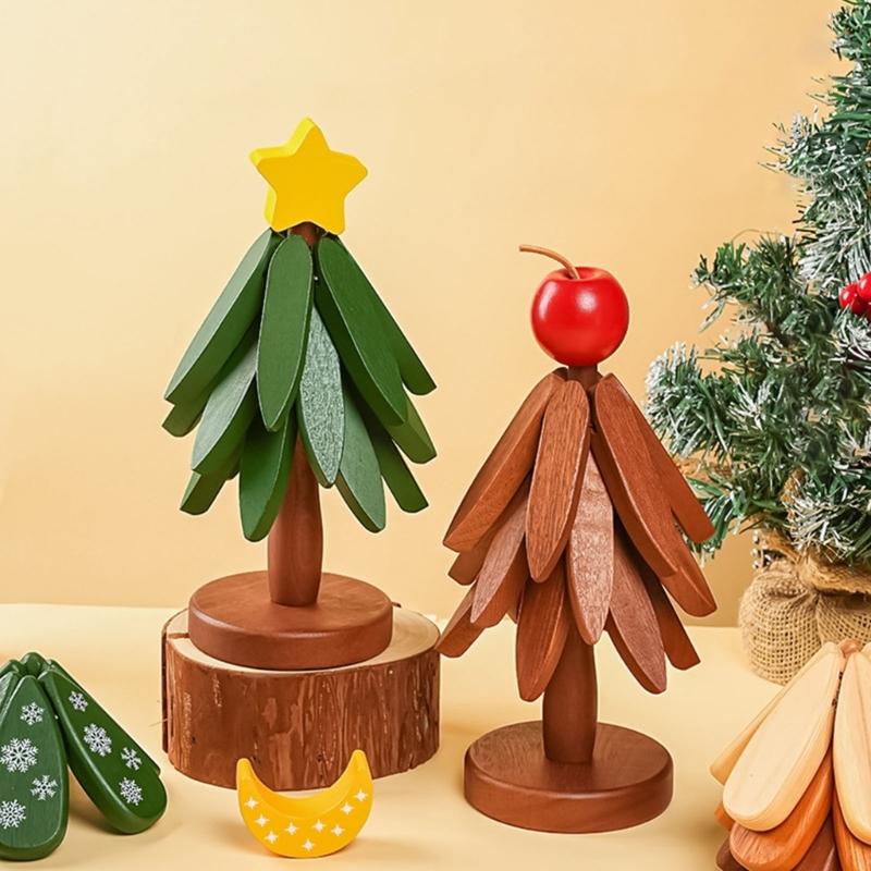 Wooden Stackable Christmas Tree Coasters Heatproof Dining Accessories With Seasonal Decorative Functionality