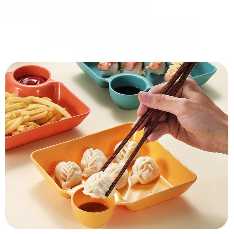 Japanese Creative Plastic Dinner Set: Dumpling, Fried Chicken, & Dipping Sauce Plates with Vinegar Dish