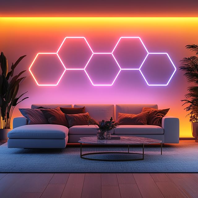 

RGB Hexagon Wall Light Music Control APP Operation Dimmable Speed 16 358 LED Hexagon Panel for Gaming Streaming Home Living Interior Dynamic Lighting