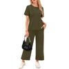 Women's Casual Fashion Short Sleeve Loose Wide Leg Pants Round Neck Suit