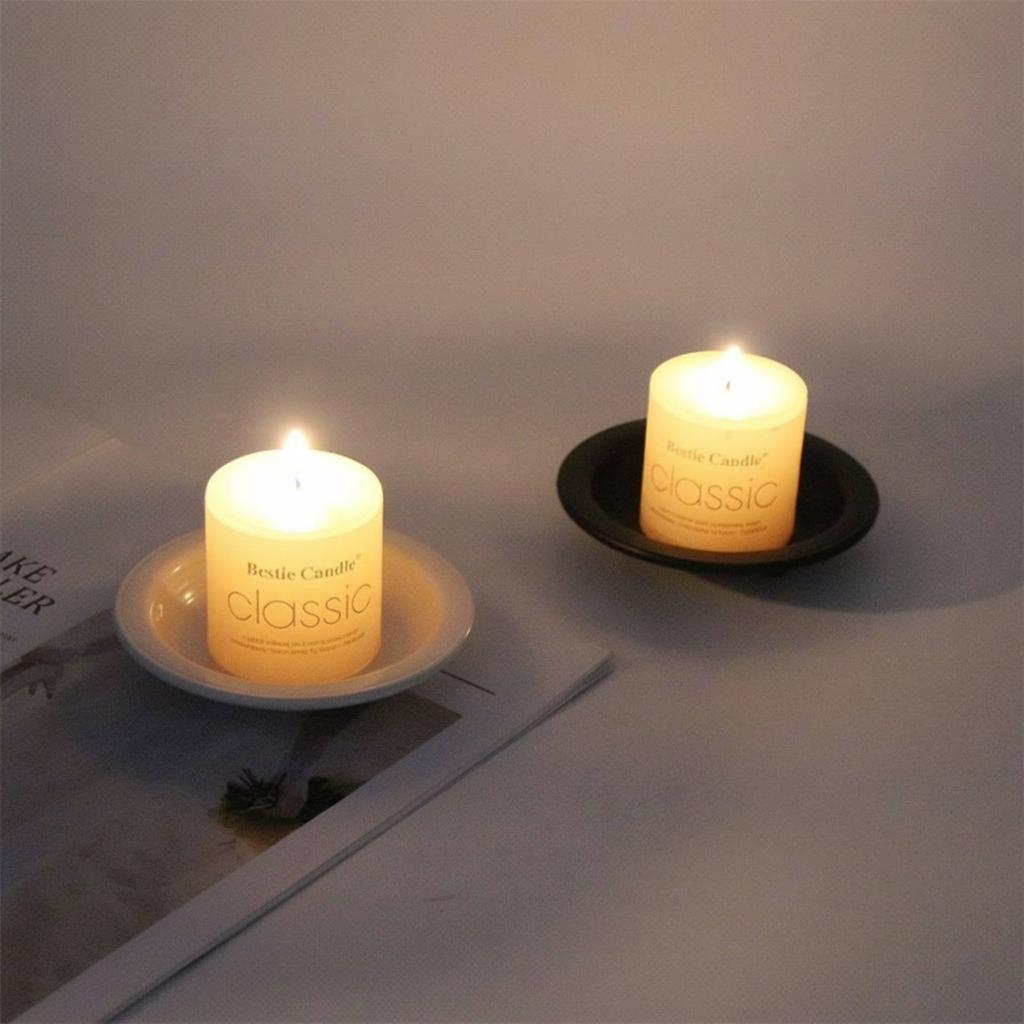 Black Candle Holder Decorative Centerpiece Round Candle Tray Candlestick Modern Design Rust-Resistant for Wedding, Tabletop