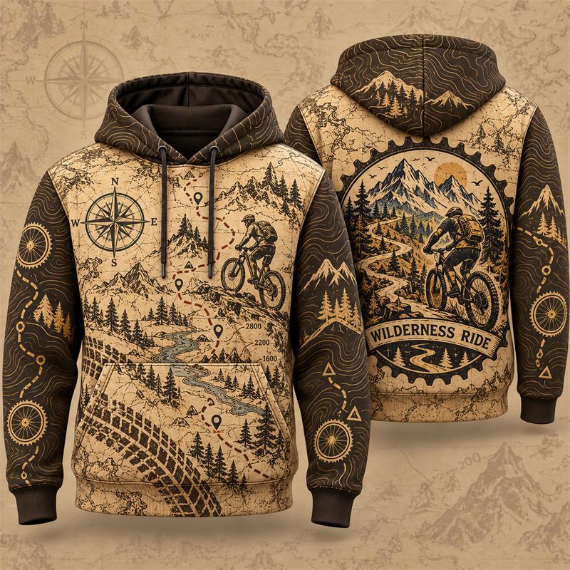 3D Print Vintage Wilderness Map Hoodie Women Retro Sweatshirt Outdoor Hiking Adventure Winter Casual Loose Unisex Daily Hoodies