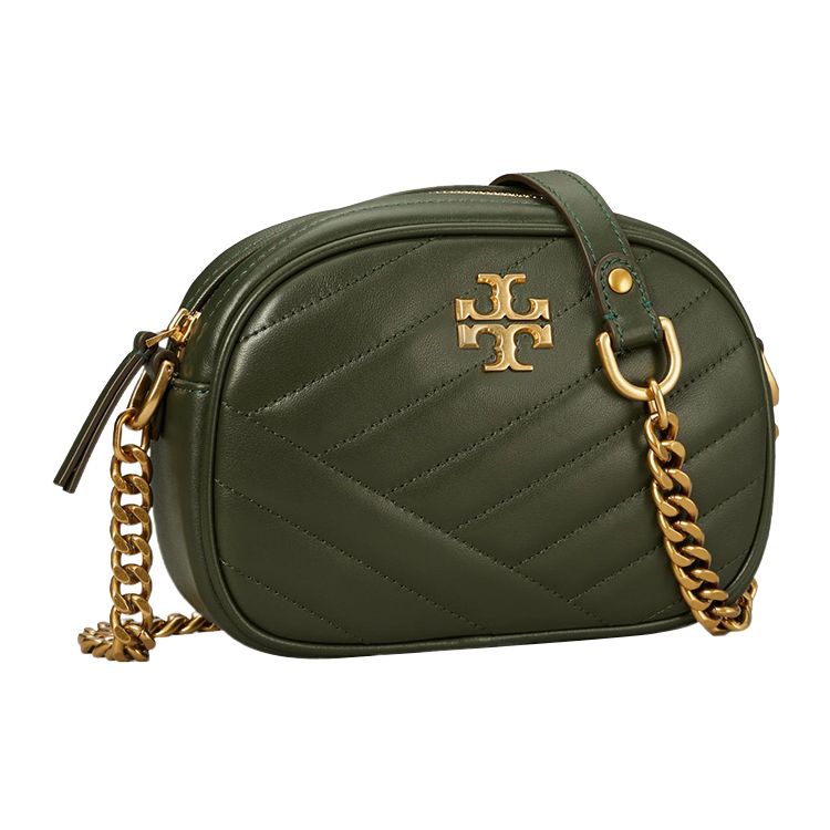 Tory Burch Kira Herringbone Chain Strap Small Lambskin Camera Bag Women Shoulder Bag Dark-Green 60227-349