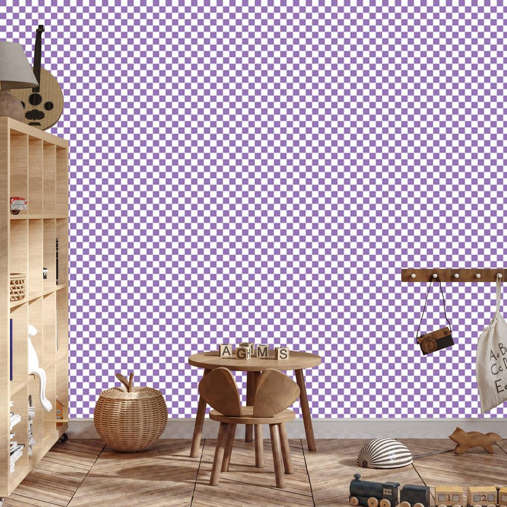 Lavender and White Checkerboard Wallpaper for Living Room and Bedroom 50x1000