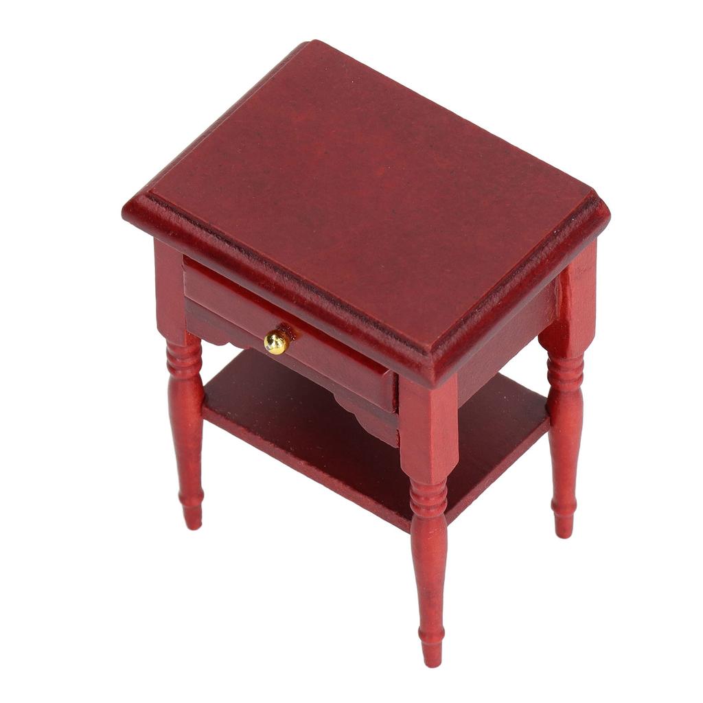1:12 Dollhouse Bedside Table Wooden Miniature Night Table Furniture Accessories Mahogany Colour
