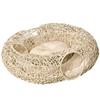 Rattan Cat Bed 78x69x22 Cm Plump Cat Basket with Soft Cushion 3 Access Holes Cat Tunnel Natural Wood
