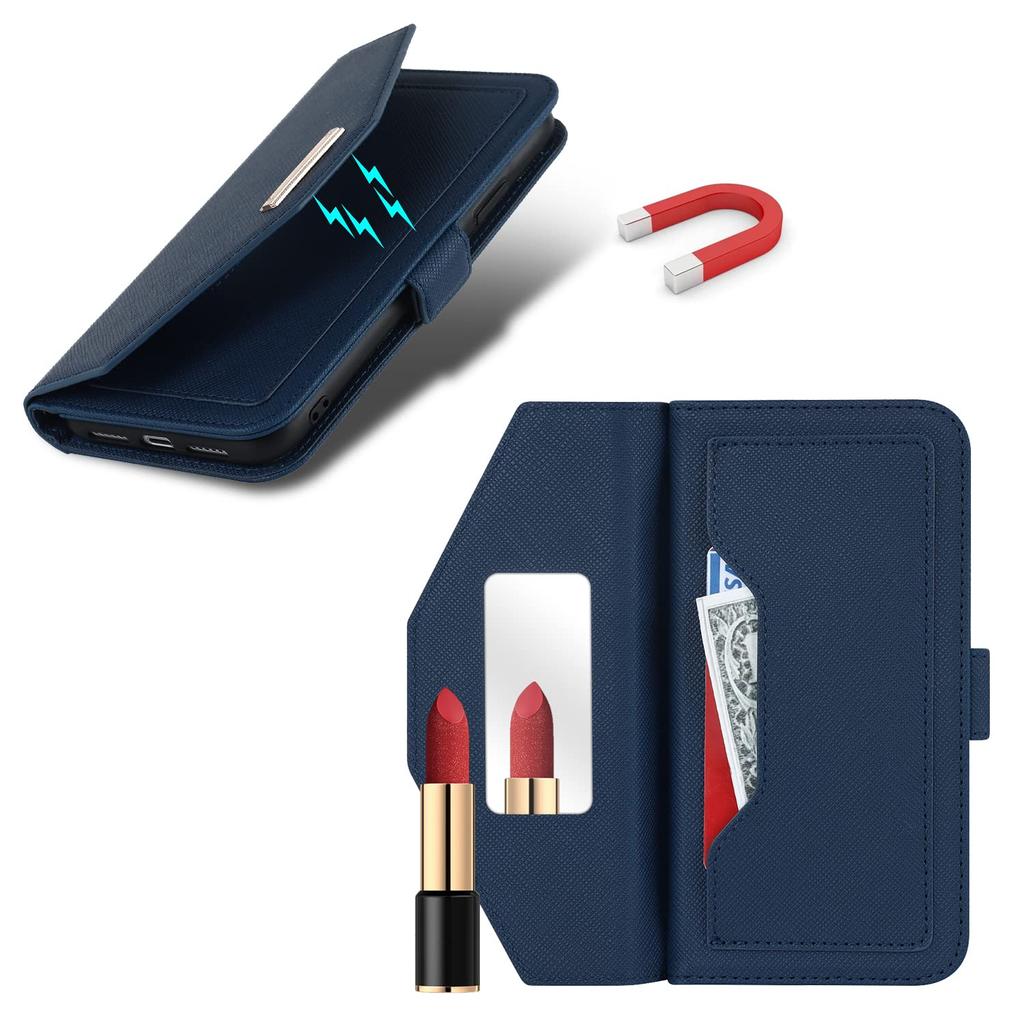 Hamany iPhone 11 Pro Shoulder Case with with Card or Crossbody Shockproof Leather iPhone 11 Pro Case Cover Blue Mirror, Wallet-Style Strap, Mirror,