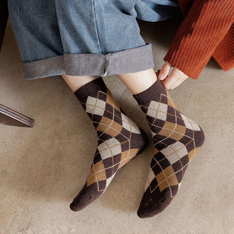 Women's Cotton Socks Fashion Design Plaid Check Harajuku Thicken Warm Socks