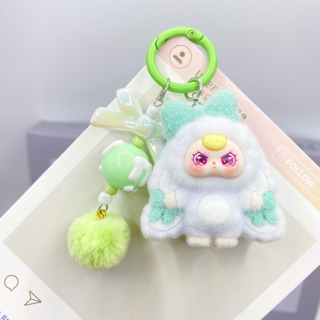 Cute Baby Three Doll Keychains Flocking Doll Keyring Backpack Bag Pendants Key Accessories Kids Favors Party Gifts Ornament
