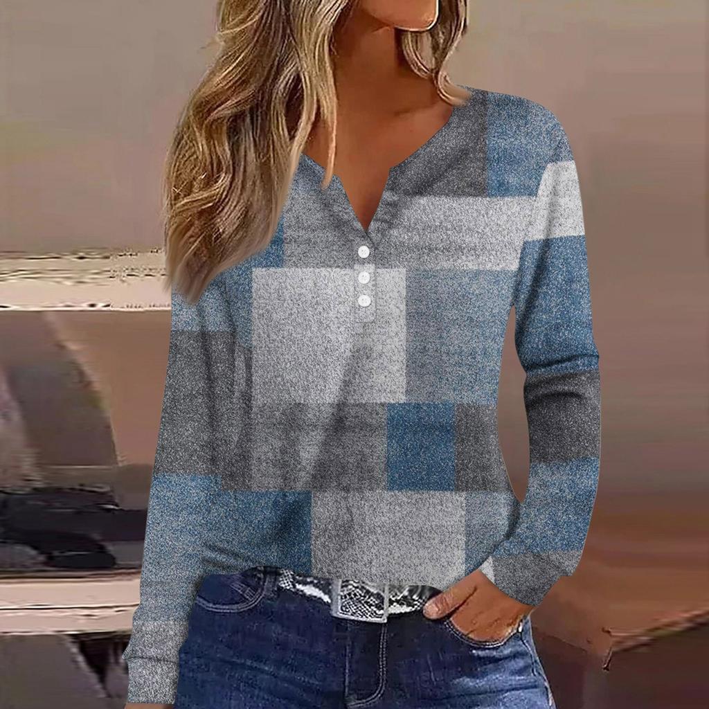 Women's T Shirt Tee Button Long Sleeve Daily Weekend Fashion Basic V- Neck Regular Top