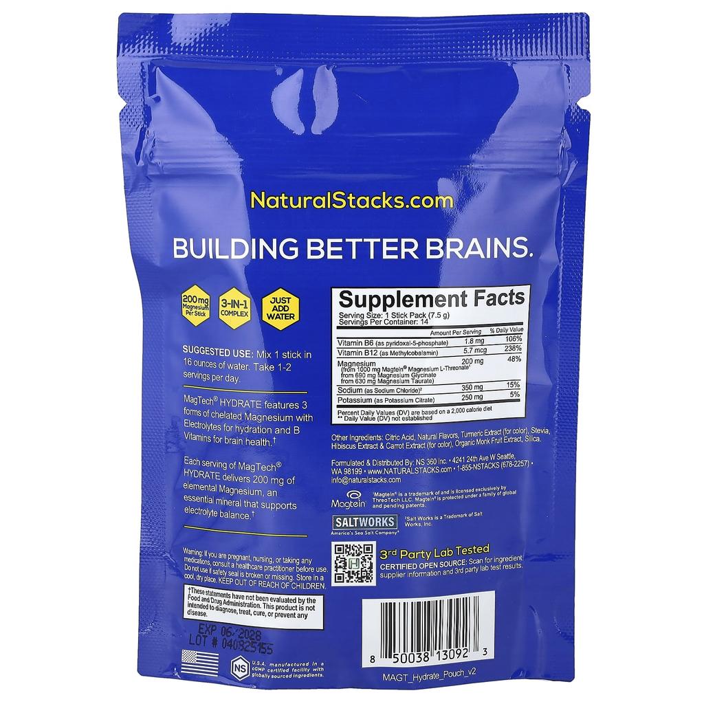 Natural Stacks, Magtech® Hydrate, Citrus Splash, 14 Stick Packs, 7.5g (0.26oz) Each