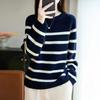 Women Sweater 100% Wool MODERN NEW SAGA O-neck Stripe Knit Pullover Thick Winter Jumpers Female Knit Tops