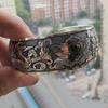 Women Vintage Ethnic Style Open Jewelry Tibetan Silver Bangle Wide Cuff Bracelet