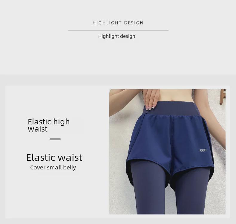 Yogahose für Damen mit hoher Taille – Hüftlift, elastische Fitness-Laufleggings, gefälschte zweiteilige Sportbekleidung