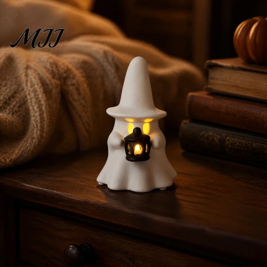 Non Scary Halloween Decoration Ghost Decoration, Light Up Cute Spooky Figurine with Pink Room Decor Pumpkin/Lantern for Table Tiered Tray Fireplace