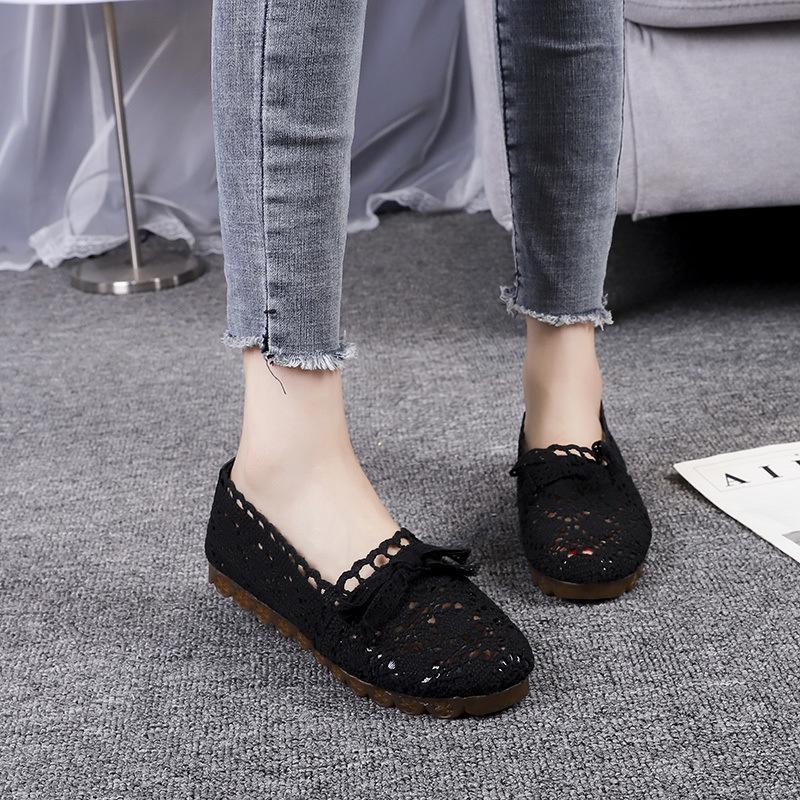 

Flat-soled single shoes women s breathable mesh women s shoes fly-woven hollow soft-soled Doudou shoes maternity shoes 40 чёрный