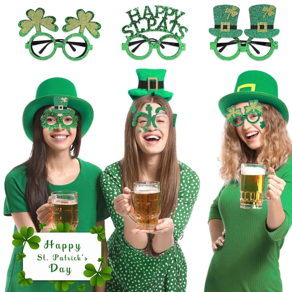 Plastic Stylish Green Glasses With Shamrock And Hat For St Patricks Festivities Day
