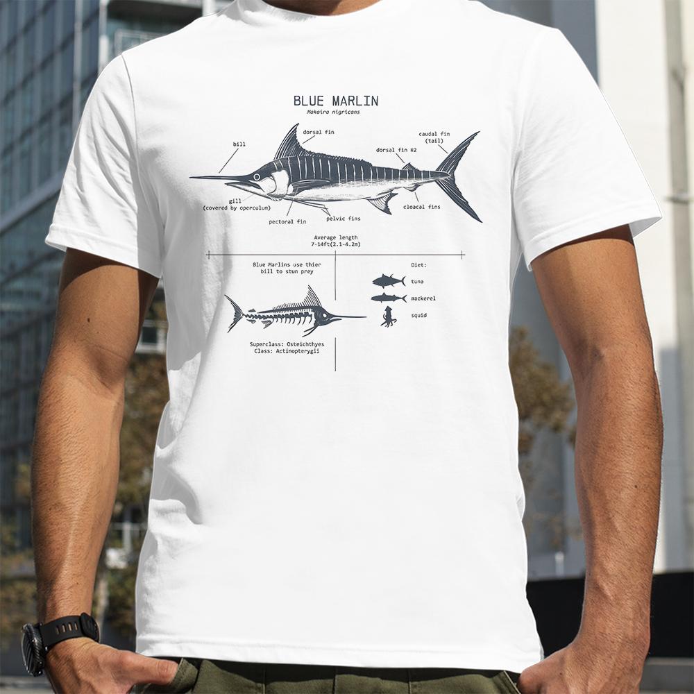 

Great Blue Marlin Anatomy T-Shirt New Summer Men Street Short Sleeve Hip Hop Punk Style Boy Loose Oversized Casual Top Tees S