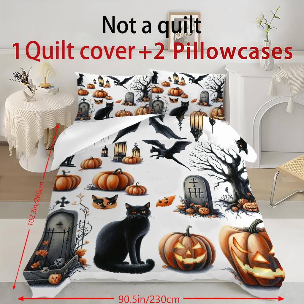 Halloween Three-piece Bedding Set Quilt Cover Pillowcase Brushed Fabric Thickened