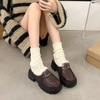 2024 thick heel velvet college style loafers winter new thick-soled Velcro cotton shoes women's fluffy small leather shoes tide