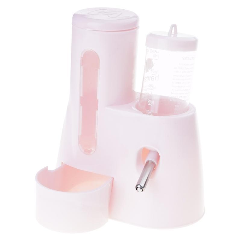 

2 in 1 Feeder With Water Dispenser Spill Proof Designing Pet Cage Easy to Clean For Small Animals 80ml рожевий