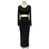 2025 Autumn Winter New Women's Knitted Stretch Set - Long Sleeve T-Shirt & High Slit Pencil Skirt Two Piece Outfit, Sexy Bodycon Office Casual Dress