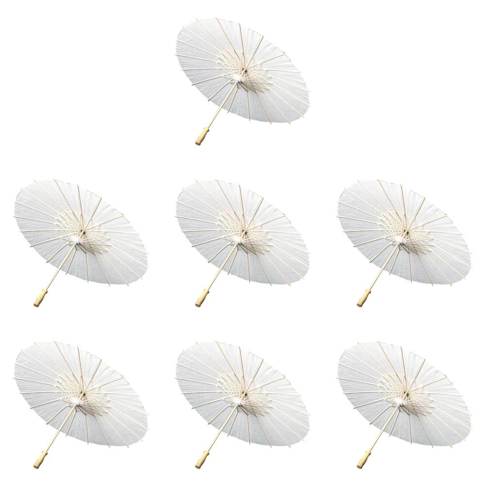 60cm Wedding Paper Umbrellas Chinese Wood Handle White DIY Photography Props for Party Decor Japanese Oiled Paper Umbrella 1-10P