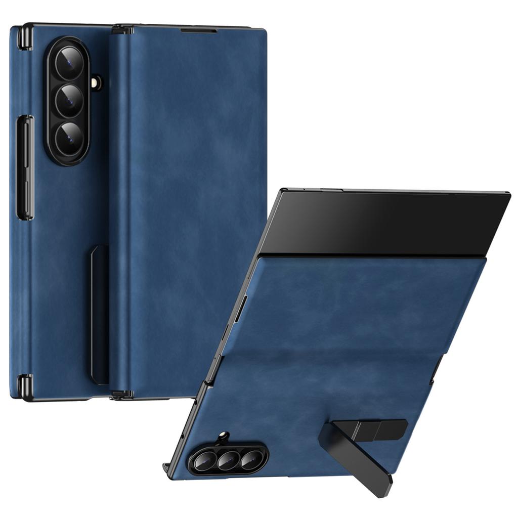 For Samsung Galaxy Z TriFold 5G Case Kickstand Nappa Texture Leather + PC Phone Cover