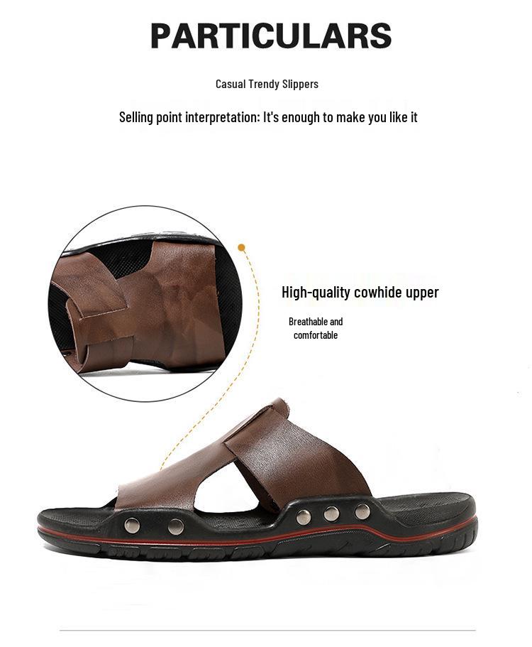 Men's Genuine Leather Sandals for Indoor/Outdoor - Soft Sole, Trendy Spring/Summer Design, Size 5233