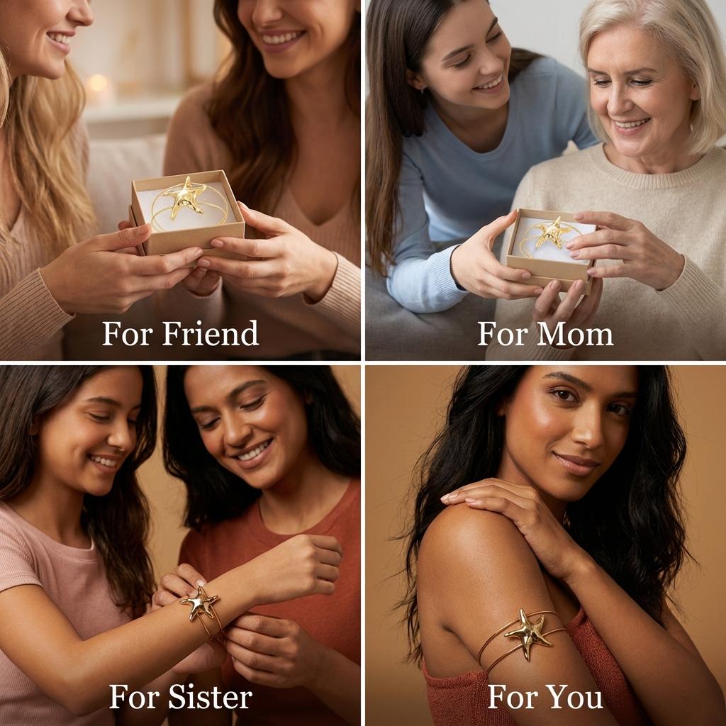 Gold Color Starfish Arm Cuff Upper Arm Bracelet  for Women Adjustable Boho Double Wire Bangle Summer Beach Wedding Jewelry Gift