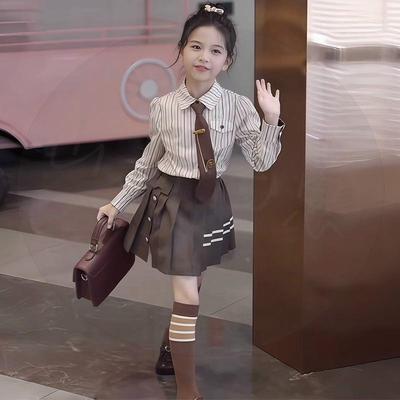 Girls' 2025 British Style Three-Piece Set: Mid-Length Trench Coat, Pleated Skirt, and Jacket for Spring/Autumn - New College Fashion.