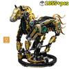 Non-Toxic Stem Creative Golden Machinery Horse Building Blocks Animal Movable Models With Light Stands Kid Assembly Toys Birthday Gift
