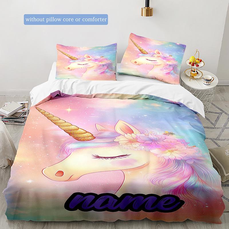Colorful Unicorn Duvet Cover Soft Bedding Set For Bedroomdorm Personalized Name Threepiece Set 1 Duvet Cover And 2 Pillowcases Perfect Gift For All