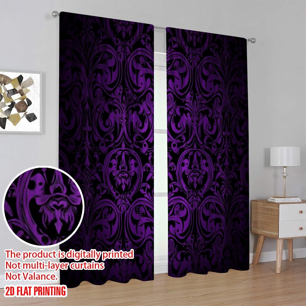 2pcs, spring summer Curtains Purple Black Gradient Flowers Yarn Curtains Polyester Easy Install Thermal Insulation, and Room