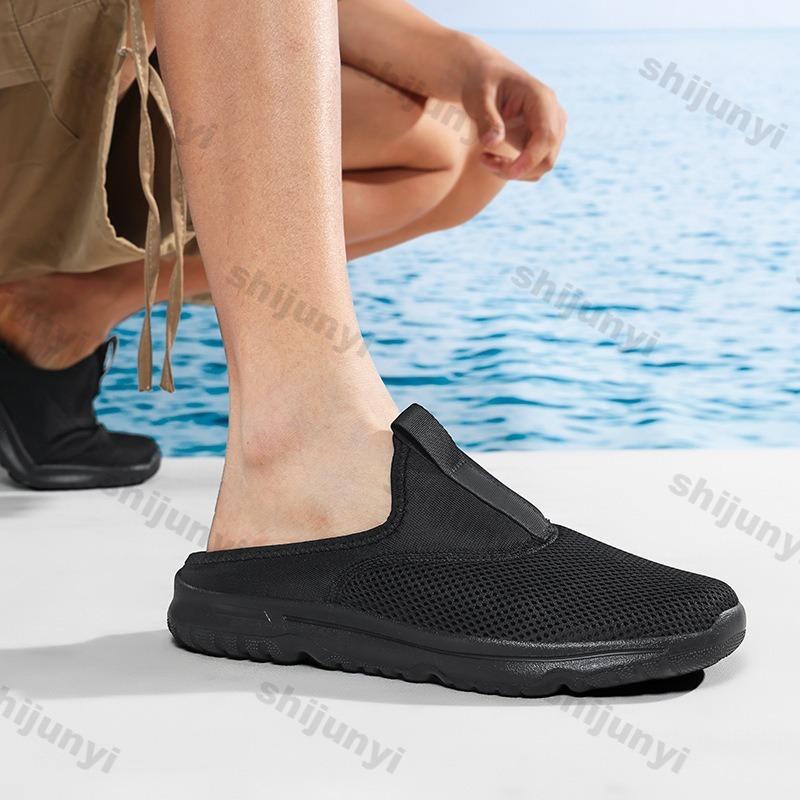 Fashion Couple Shoes 2025 Summer Outdoor Breathable Mesh Slip On Casual Slippers Women Fashion Lightweight Comfortable Half Flat Shoes