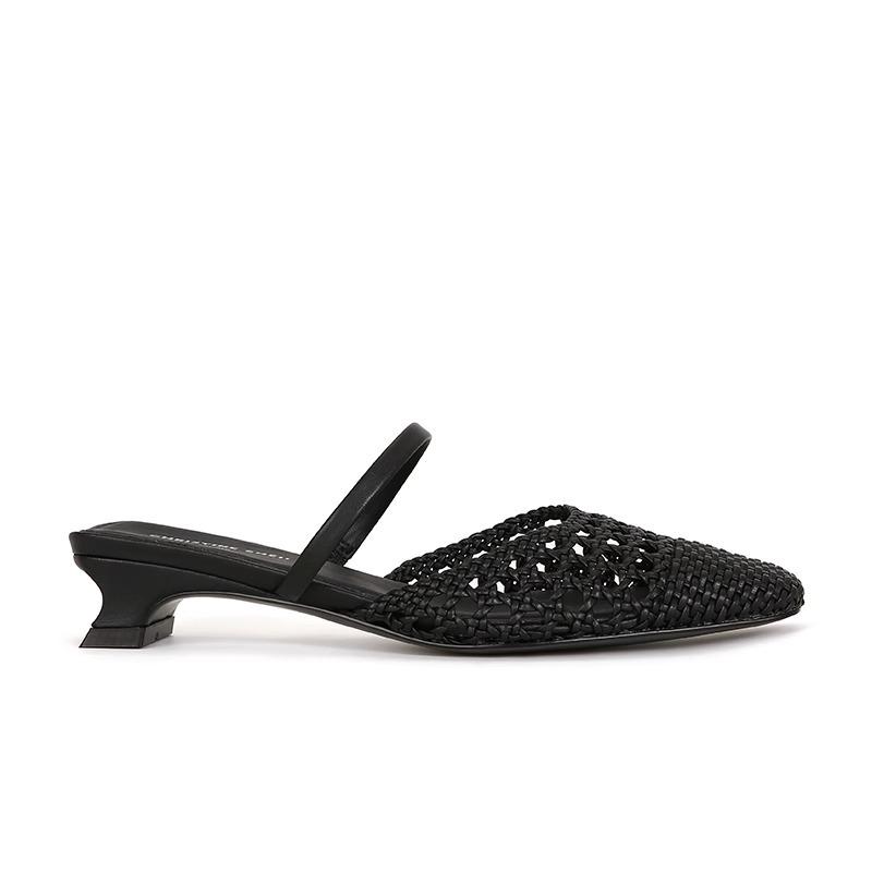 Sheepskin Version~ Hollow One-word Woven Thick Heel Half Slippers Women's Shoes Sandals Outer Wear