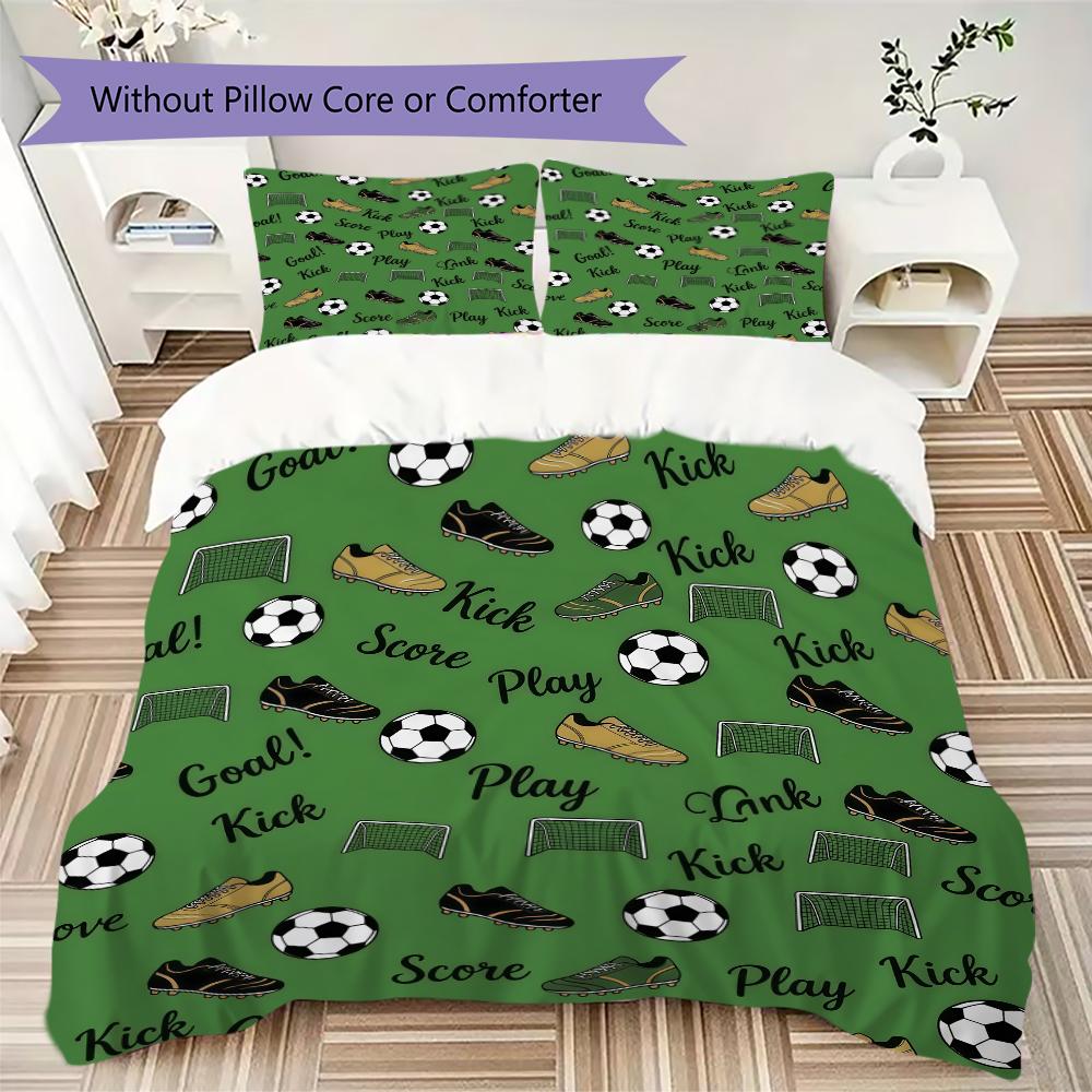 Green Field Soccer Pattern Bedding Uilt Set Uilt Cover Pillowcase Home Decoration Birthday Gift (1 * Duvet Cover + 2 * Pillowcase Without Core)