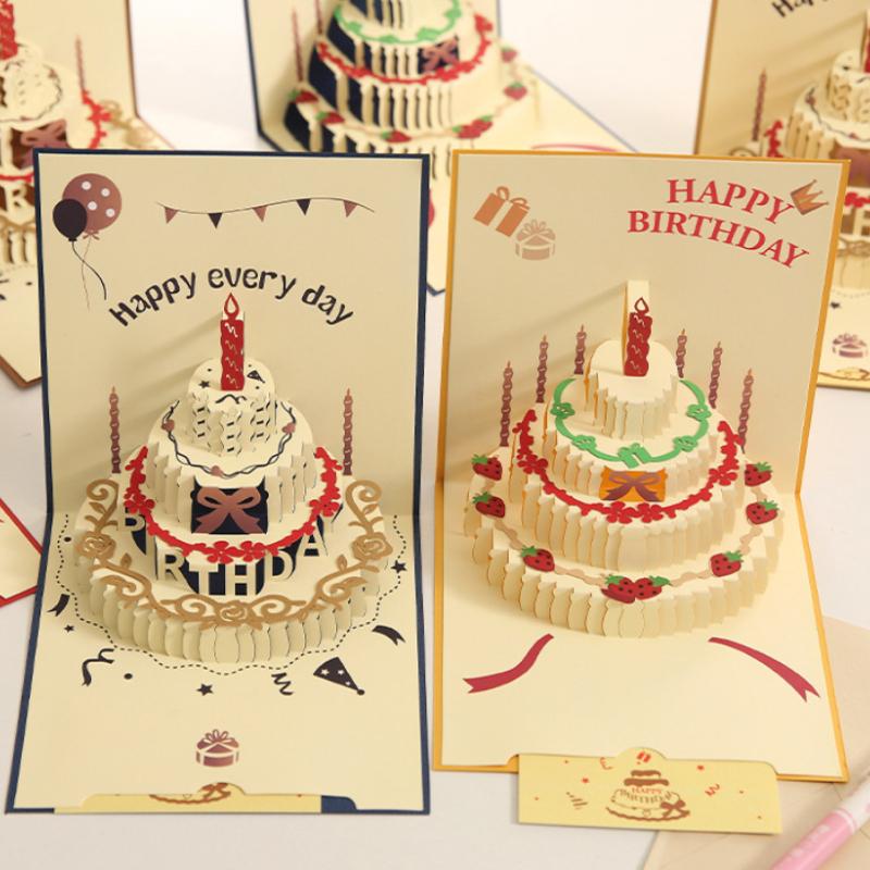 Fashion 3D Unique Pop Up Birthday Card Kids Baby Shower First Birthday Party Greeting Cards Invitations Handmade Postcard Gifts