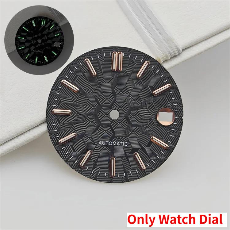NH35 Watch Dial and Watch Hands 28.5mm Geometric Shapes Texture Dial Green Luminous Watch Accessories for NH35 NH36 Movement