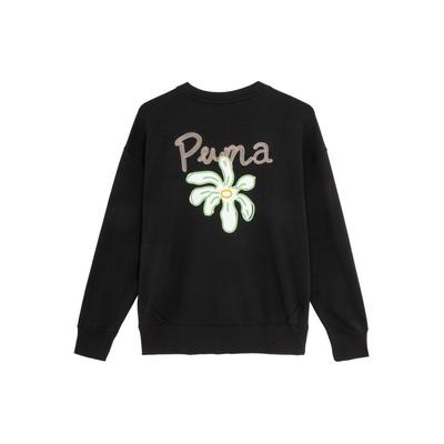 Solid Color Embroidered Design Round Neck Long Sleeve Sweatshirt Women Sweatshirt Black 625808-01