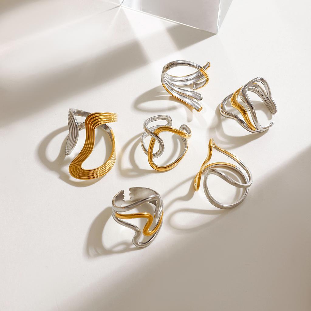 Yori 18K Gold Plated Stainless Steel Ring Collection Modern Fluid Designs for Everyday Formal Wear Durable Hypoallergenic