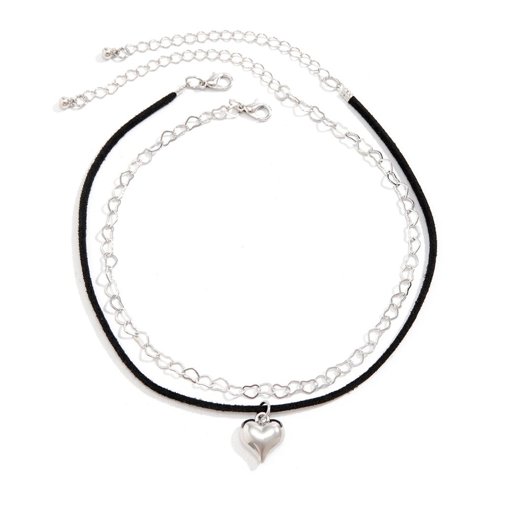 Creative love-shaped chain pendant choker short mixed and matched flannel gothic neck chain jewelry