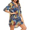 Damenmode bedrucktes, entspanntes, langärmliges, kurzes Strandblusen-Hemdkleid mit V-Ausschnitt