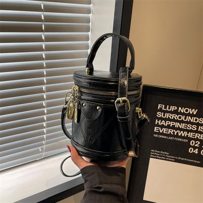 Women's Bag Cylinder Cosmetic Bag Solid Color Shoulder Bag New Chain Bucket Messenger Bag