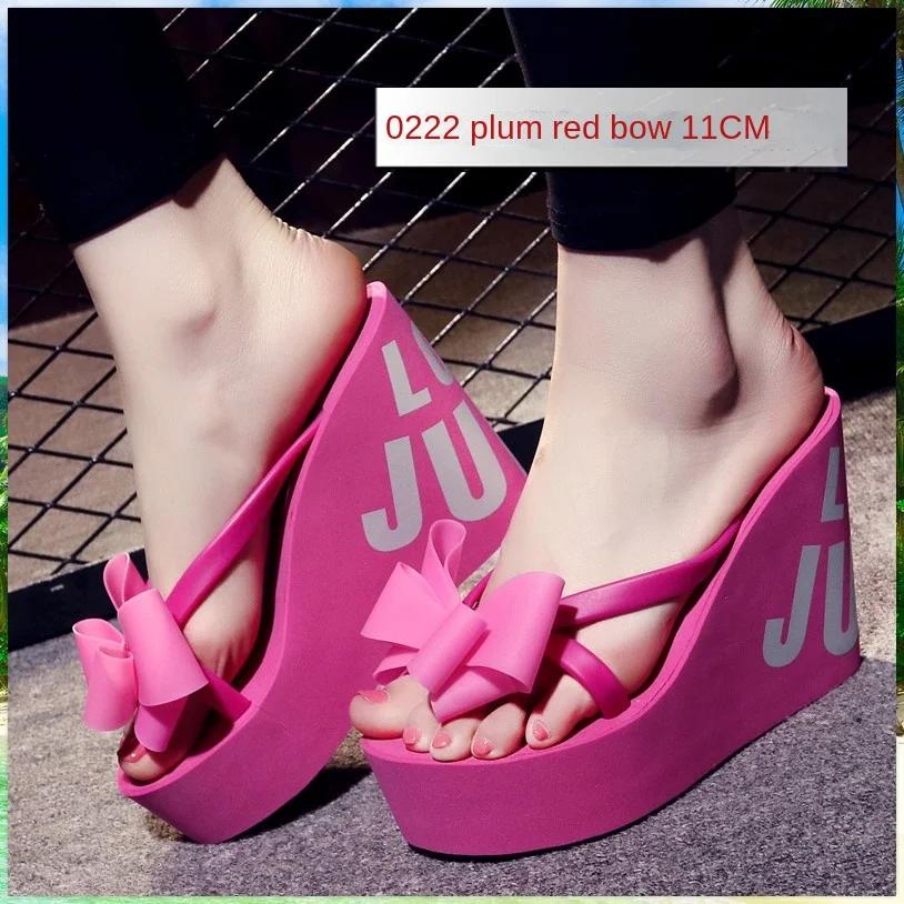 Fashion Summer Beautiful Ladies Super High-Heeled Platform Flip-Flops11cm Beach Shoes Wedding Slippers Women Luxury Heels Slippers